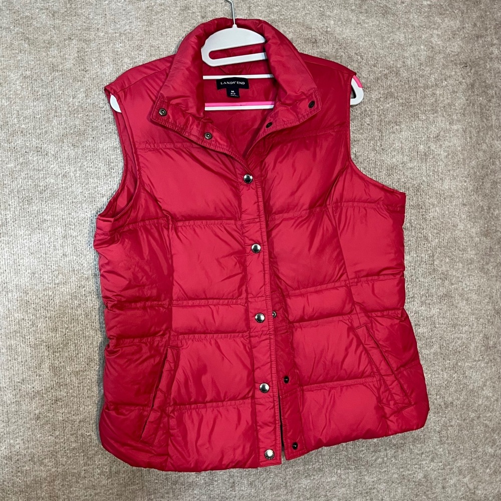 Lands' End Down Puffer Vest Womens M Red Quilted Insulated Lightweight